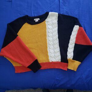 Sincerely Jules Cropped Knit Colorblock Sweater Size M Boho Colorful Cottagecore